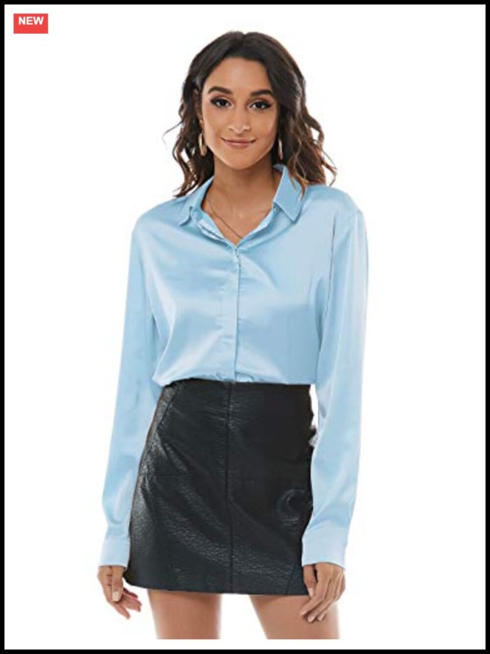 Silk Blouse Long Sleeve Button Down Work Office Satin Top